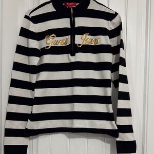 Guess kid’s Black and White Striped Sweater with Gold Logo